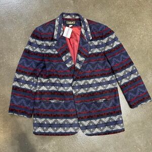 Vintage Casablanca Wool Blue and red Size Large 16 Aztec Print Blazer